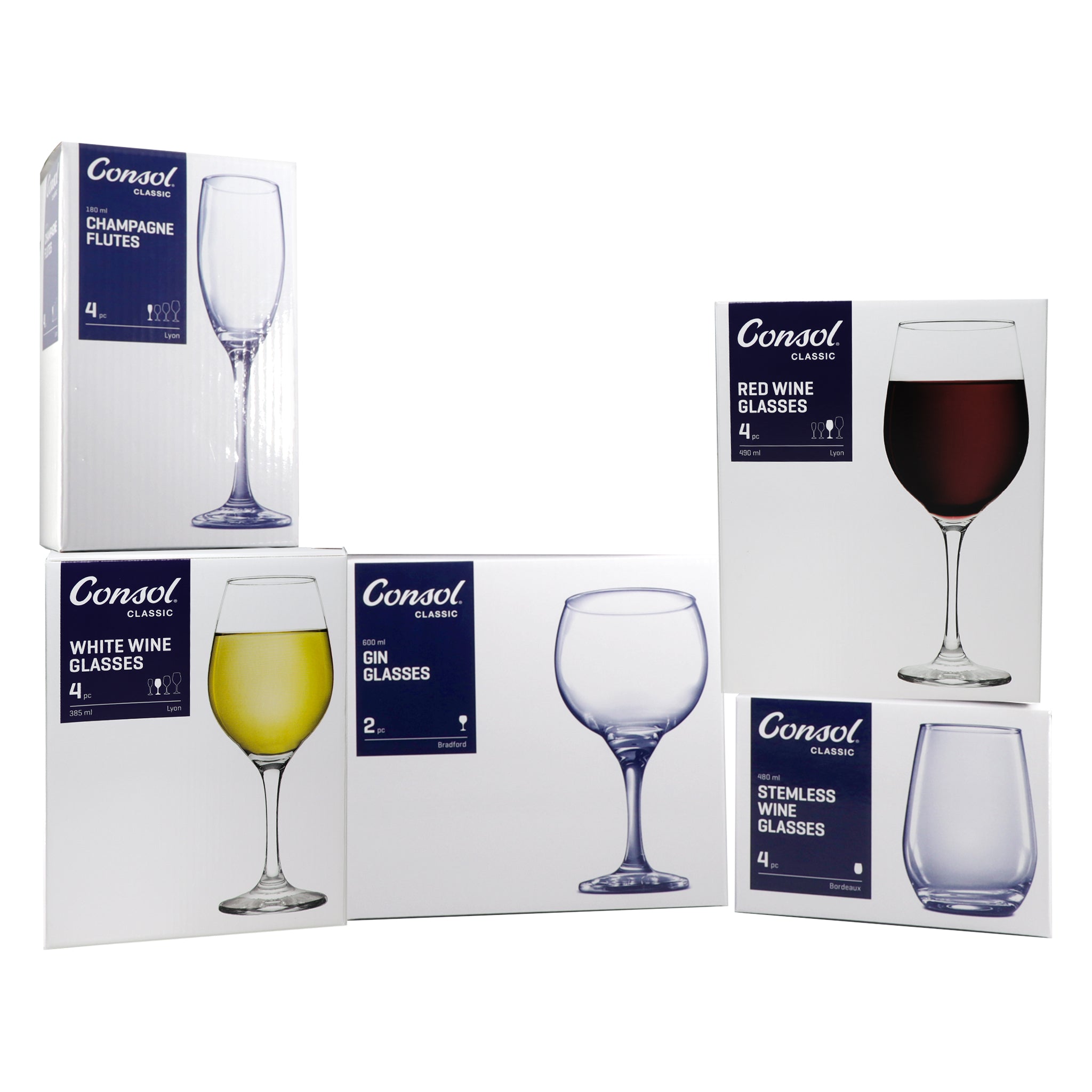 CONSOL LYON STEM RED WINE GLASS 4PK, 490ML