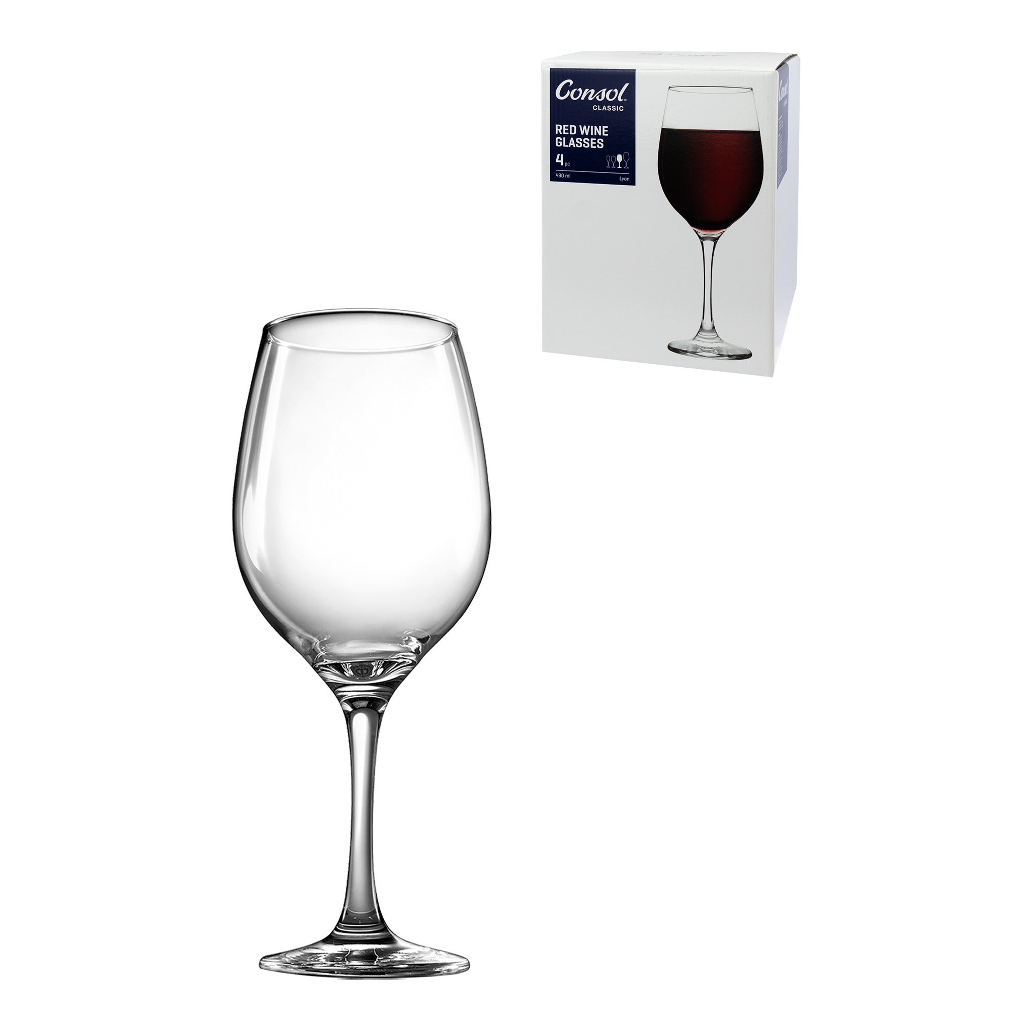 CONSOL LYON STEM RED WINE GLASS 4PK, 490ML