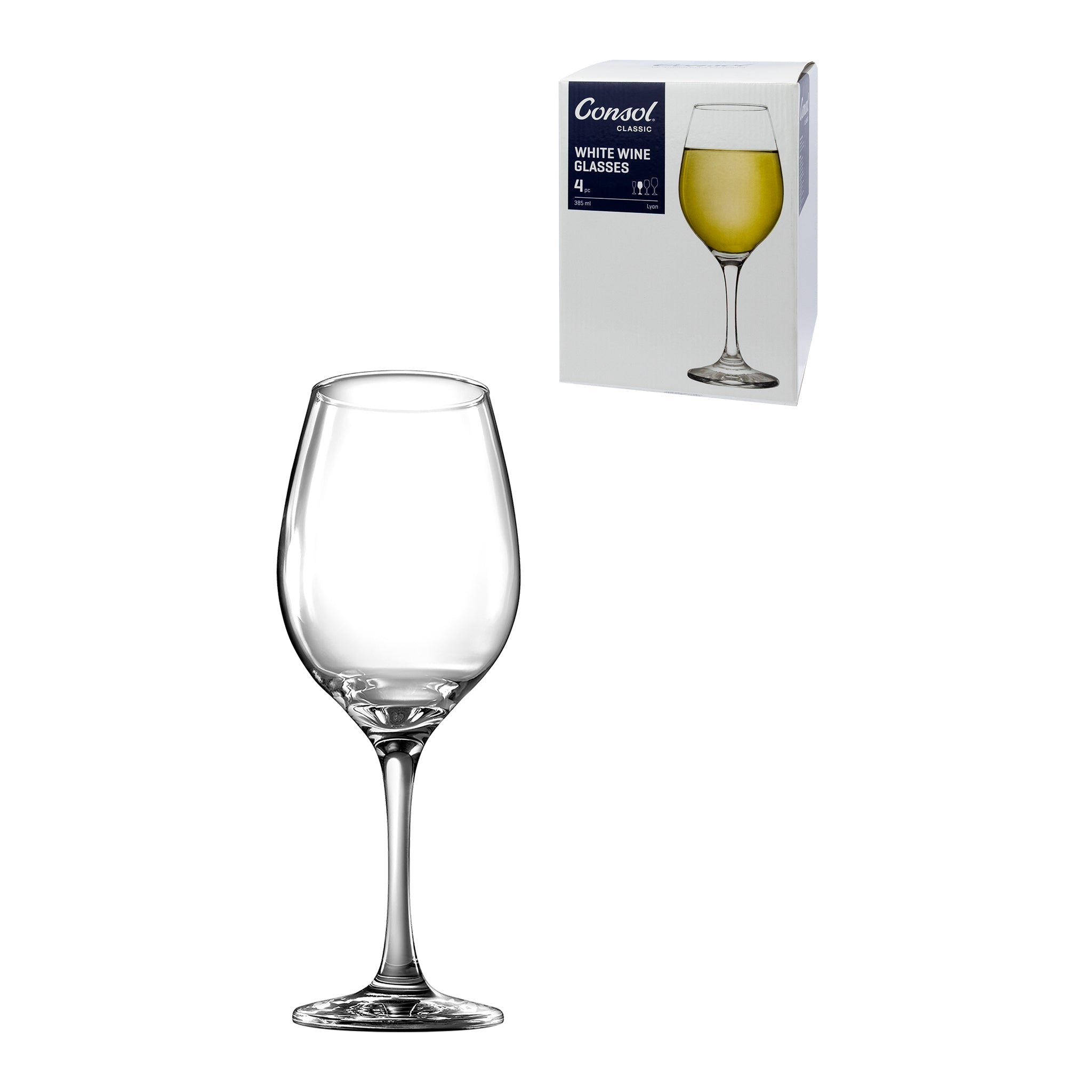 CONSOL LYON STEM WHITE WINE GLASS 4PK, 385ML