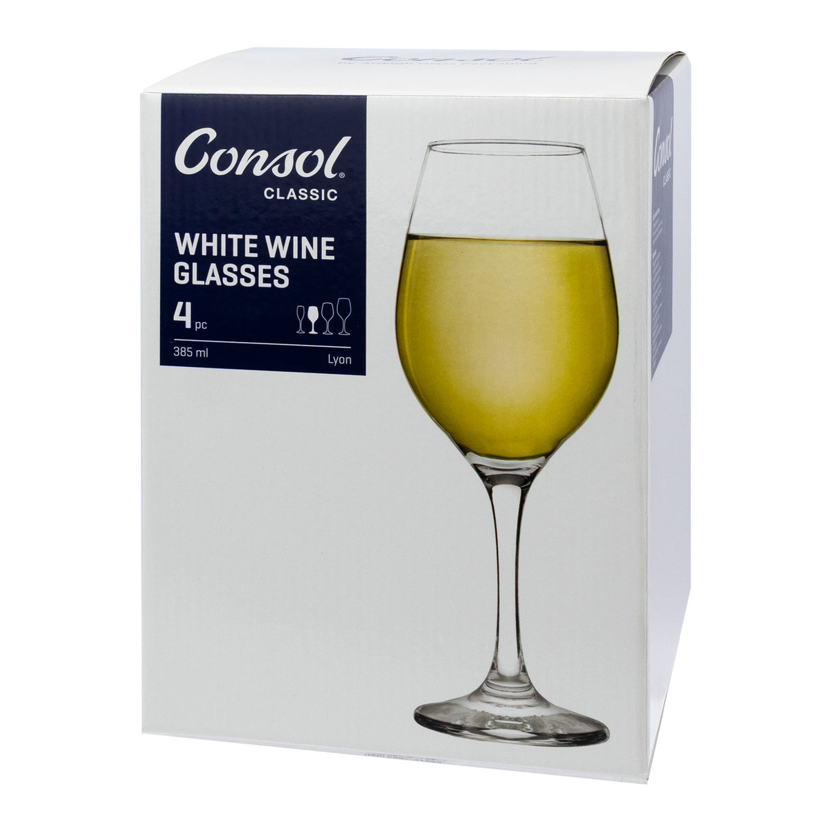 CONSOL LYON STEM WHITE WINE GLASS 4PK, 385ML