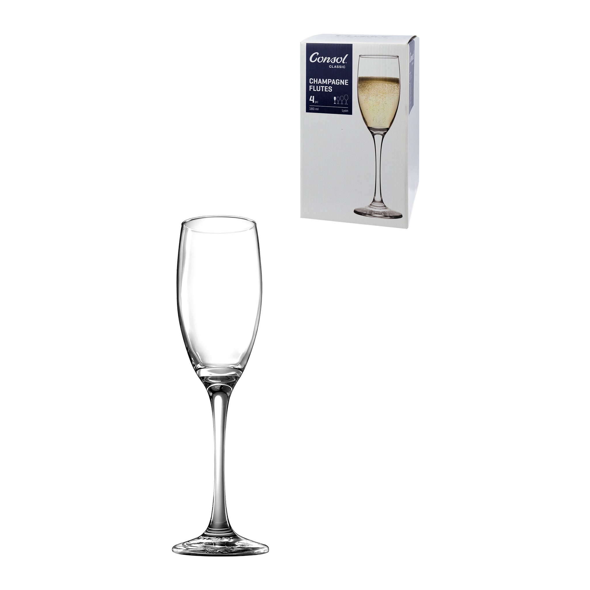 CONSOL LYON STEM CHAMPAGNE FLUTE 4PK, 180ML