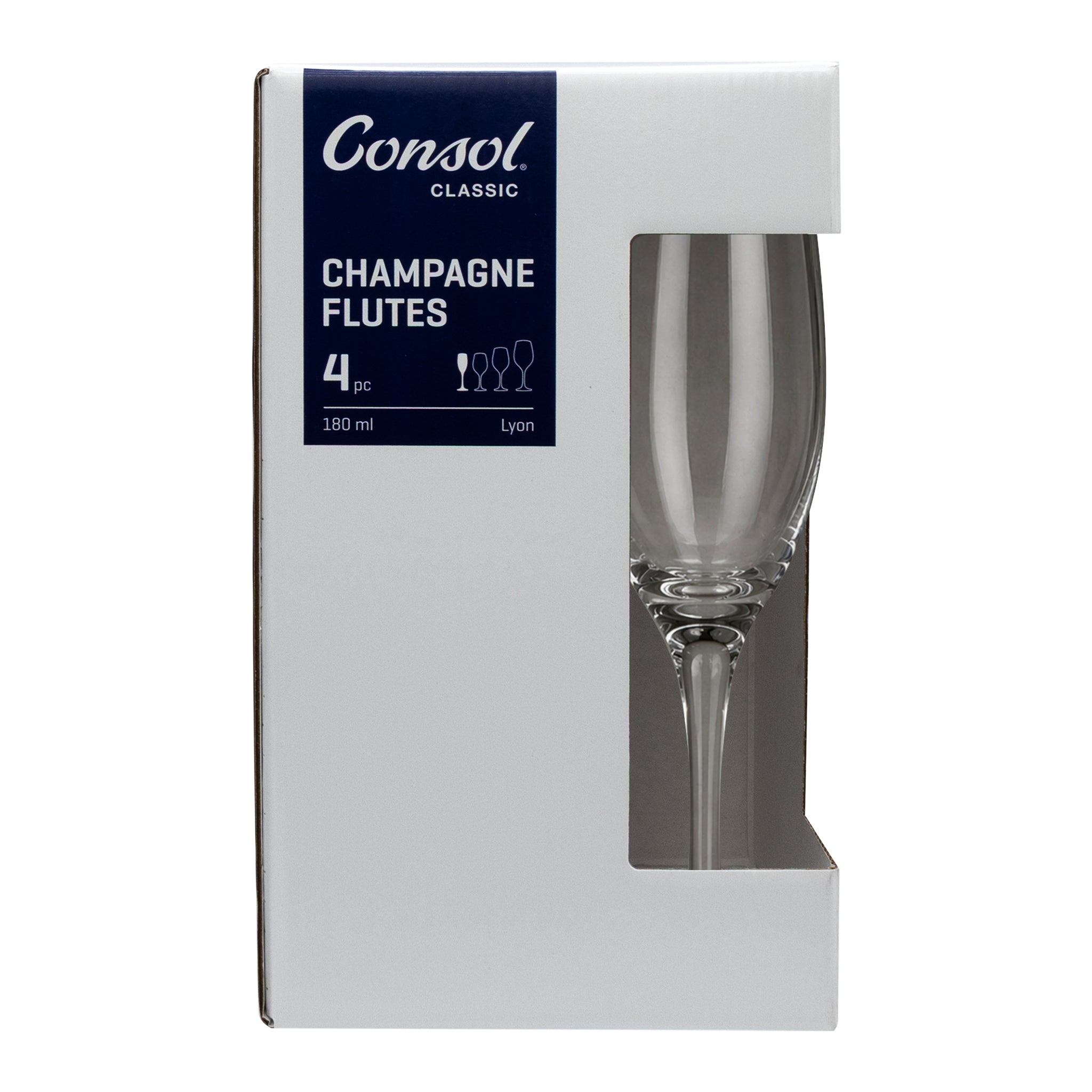 CONSOL LYON STEM CHAMPAGNE FLUTE 4PK, 180ML