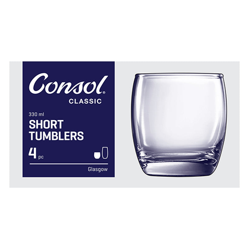 CONSOL GLASGOW WHISKEY TUMBLER 4 PACK, (330ML)