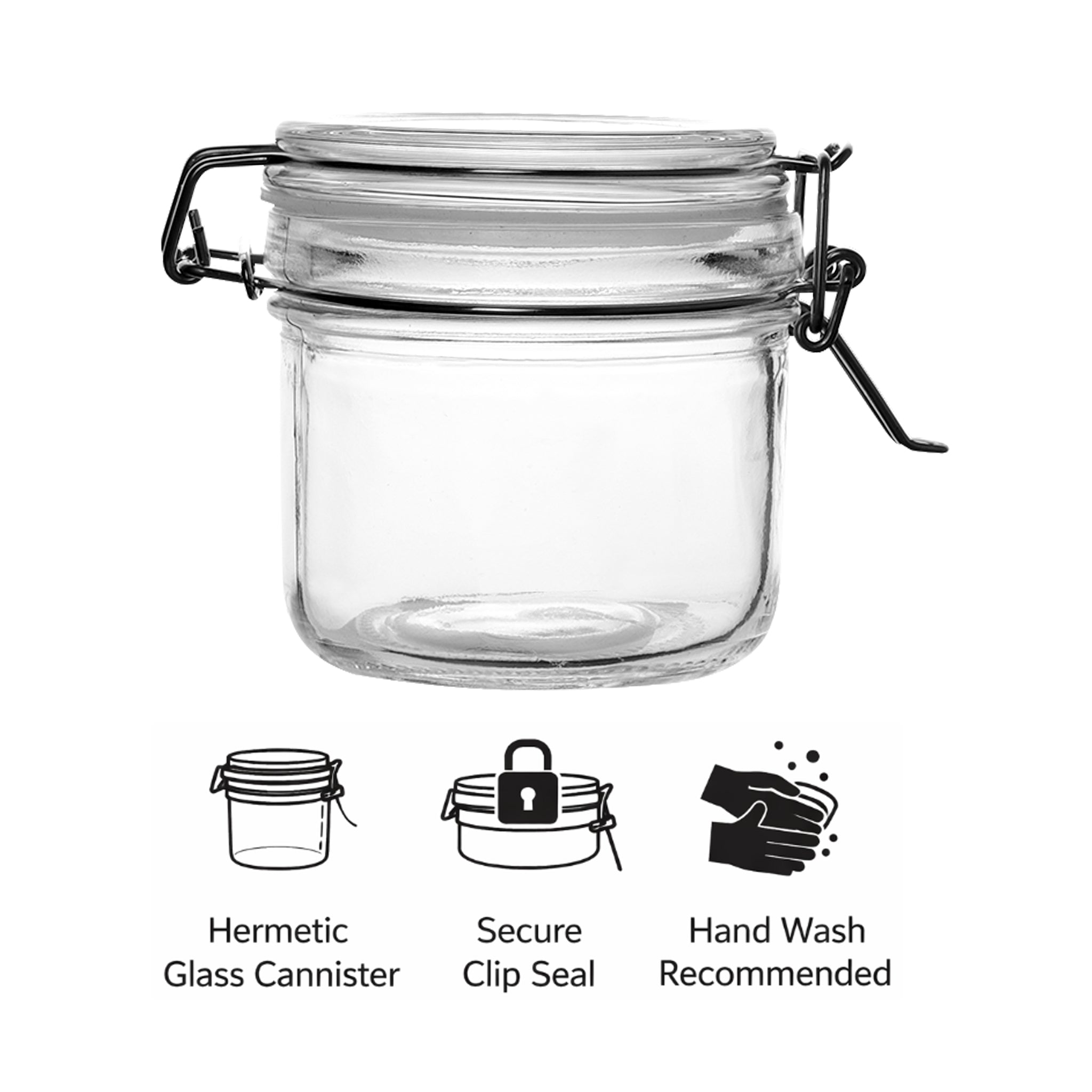 REGENT HERMETIC GLASS CANISTER WITH CLIP SEAL GLASS LID, 200ML