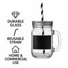 REGENT GLASS MASON JAR MUG WITH BLACK NOTES, LID & STRAW, 450ML
