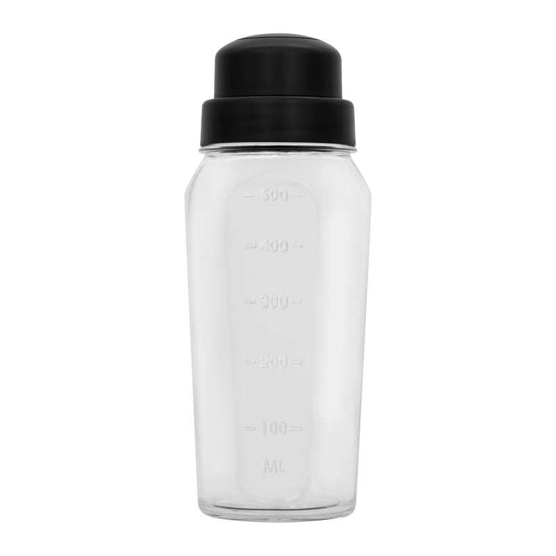 REGENT GLASS SALAD DRESSING/COCKTAIL SHAKER BOTTLE WITH BLACK PLASTIC LID, 550ML