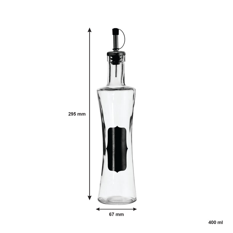 REGENT GLASS OIL OR VINEGAR BOTTLE WITH NOTES & POURER, 400ML (67MM DIAX295MM)