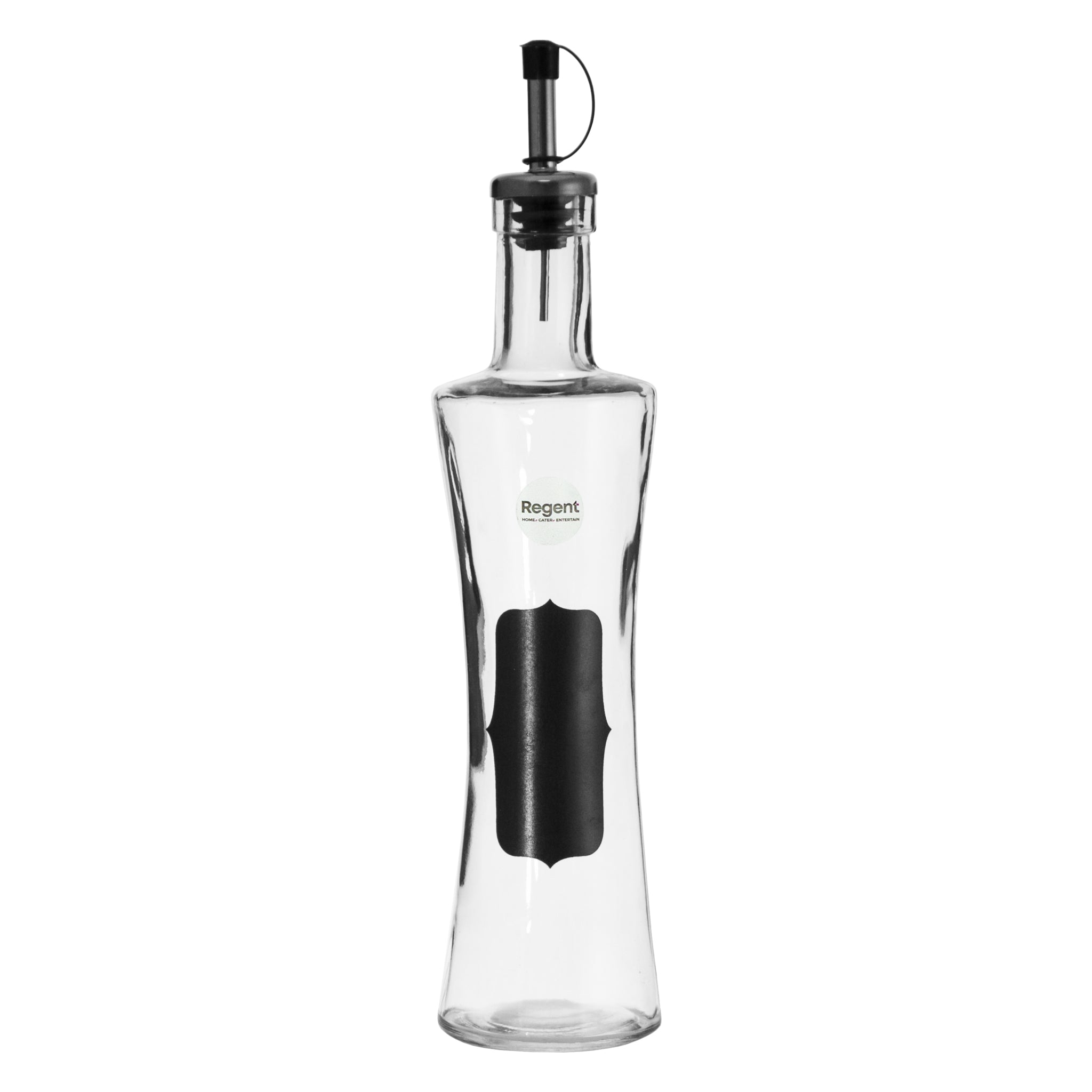 REGENT GLASS OIL OR VINEGAR BOTTLE WITH NOTES & POURER, 400ML