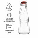 REGENT GLASS EMBOSSED DESIGN BOTTLE WITH RED CLIP TOP LID, 1L