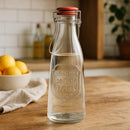 REGENT GLASS EMBOSSED DESIGN BOTTLE WITH RED CLIP TOP LID, 1L