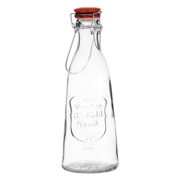 REGENT GLASS EMBOSSED DESIGN BOTTLE WITH RED CLIP TOP LID, 1LT (102MM DIAX290MM)
