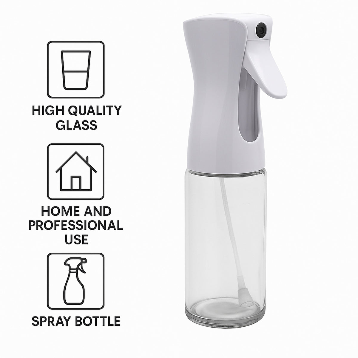 REGENT GLASS OIL SPRAY BOTTLE WITH WHITE PLASTIC SPRAY HEAD, 230ML