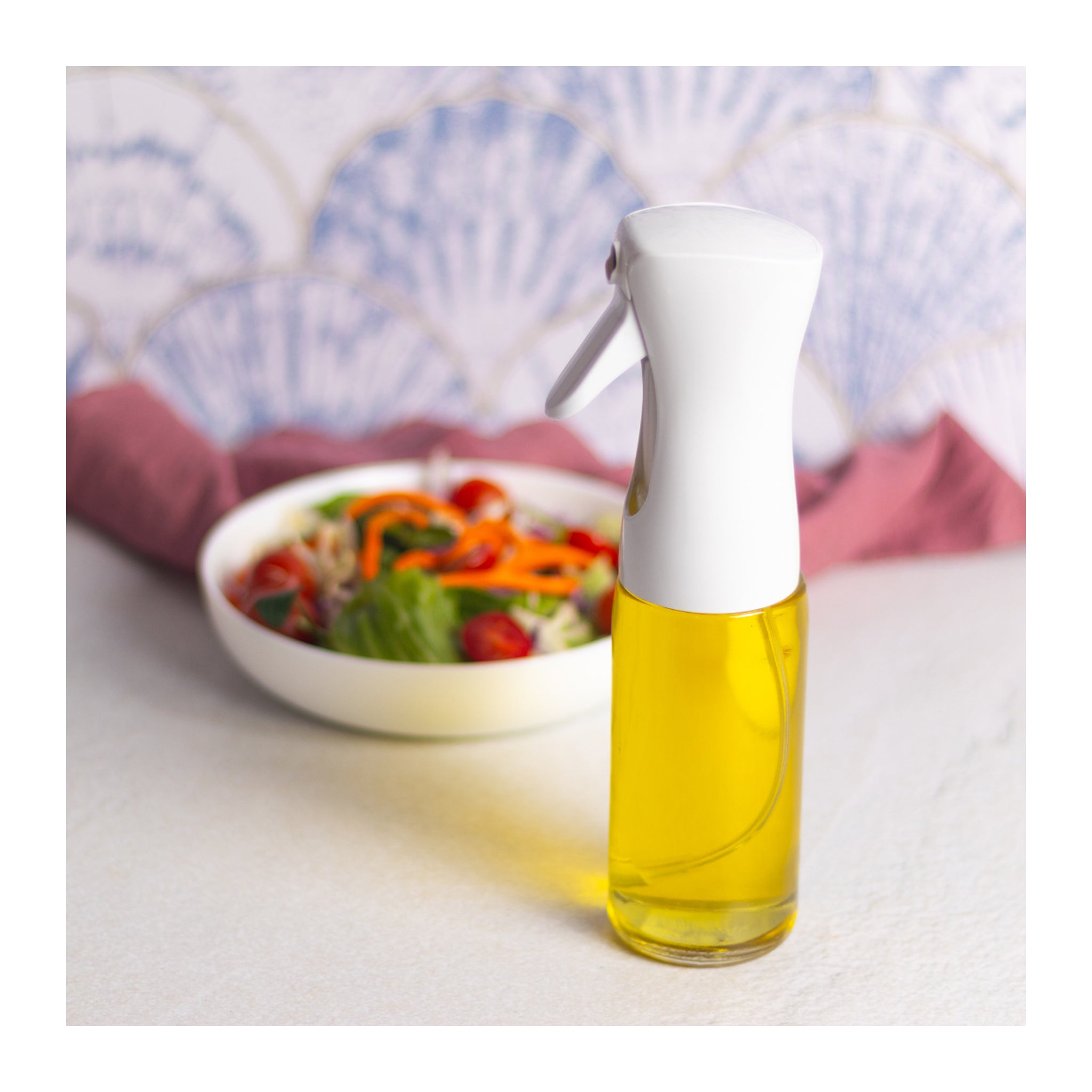 REGENT GLASS OIL SPRAY BOTTLE WITH WHITE PLASTIC SPRAY HEAD, 230ML