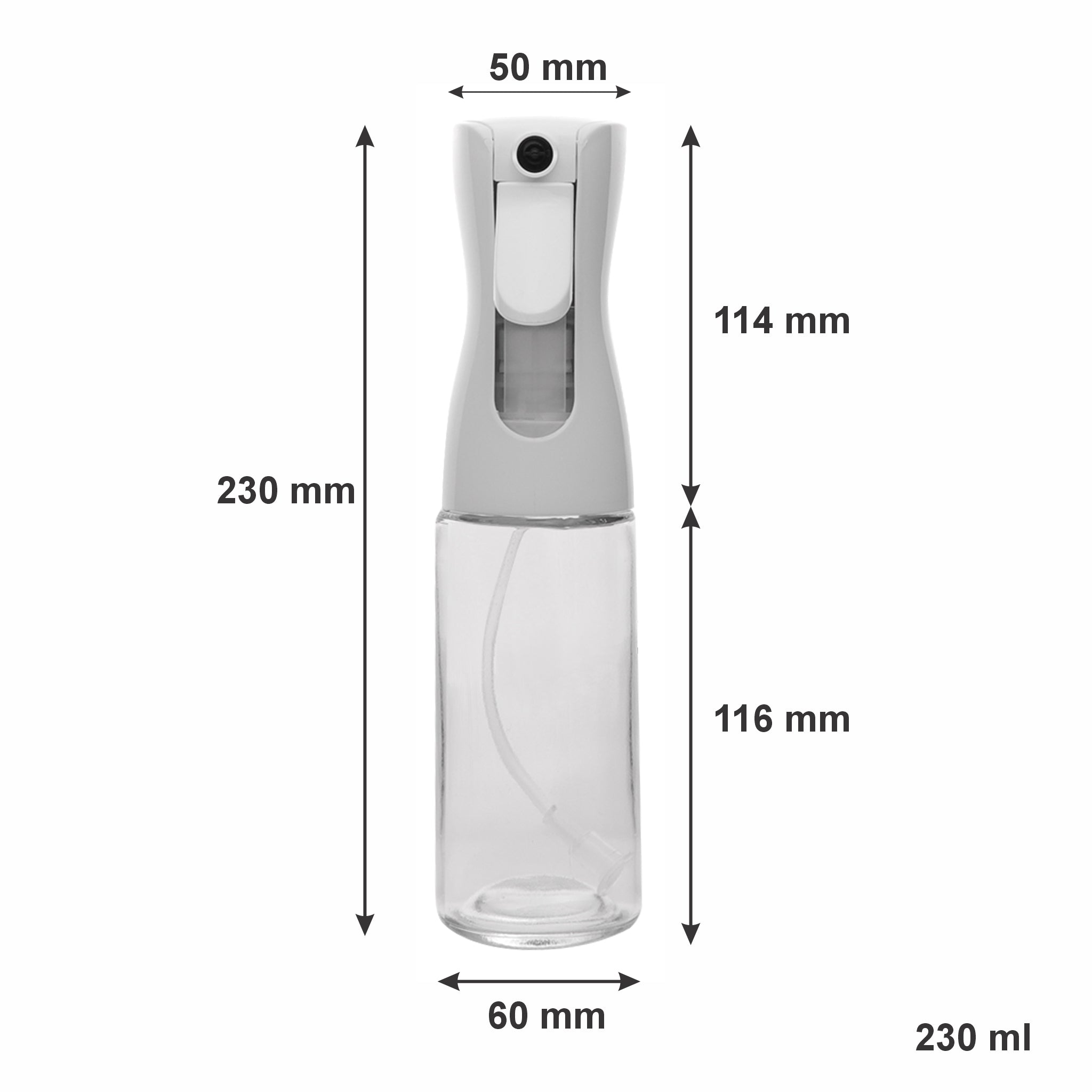 REGENT GLASS OIL SPRAY BOTTLE WITH WHITE PLASTIC SPRAY HEAD, 230ML