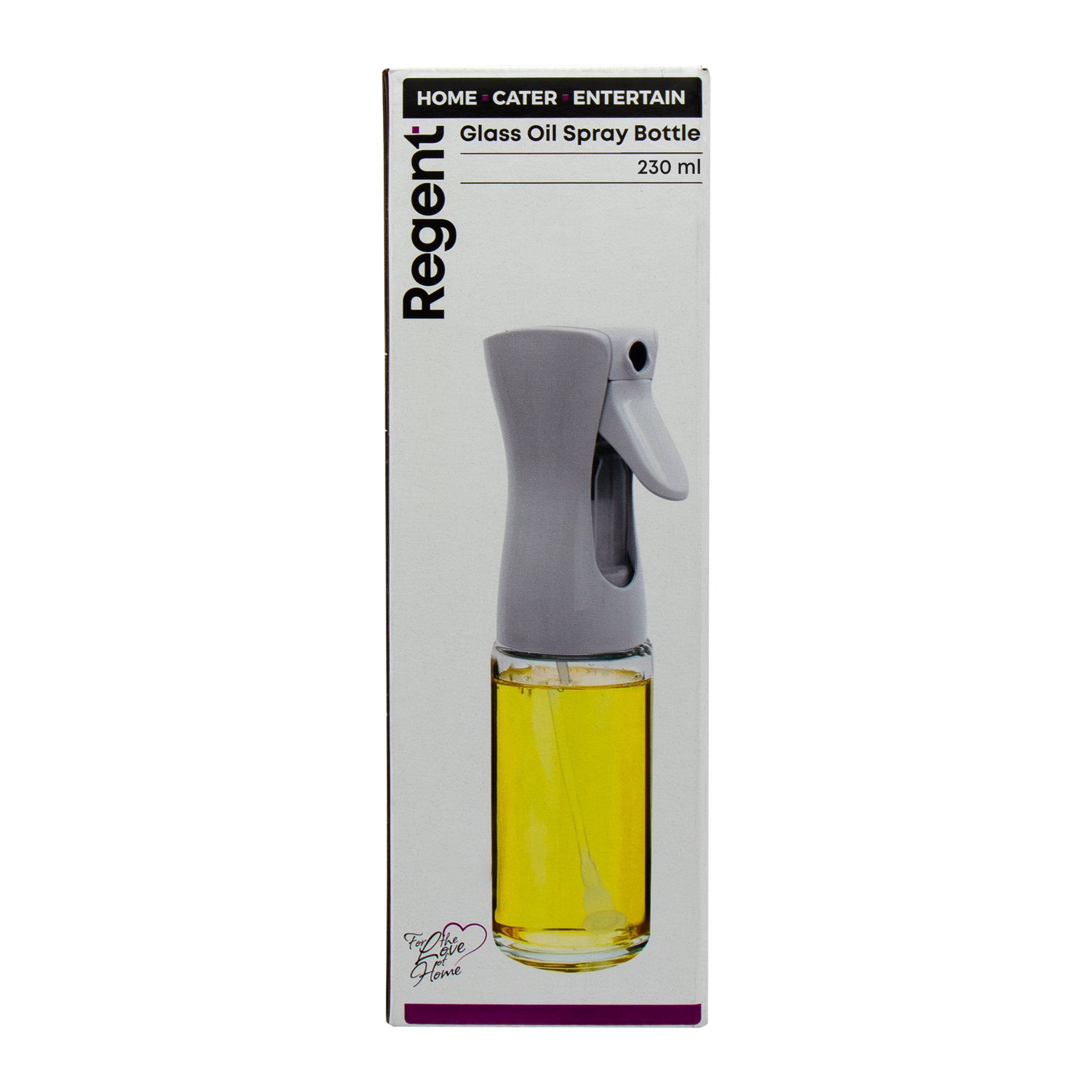 REGENT GLASS OIL SPRAY BOTTLE WITH WHITE PLASTIC SPRAY HEAD, 230ML