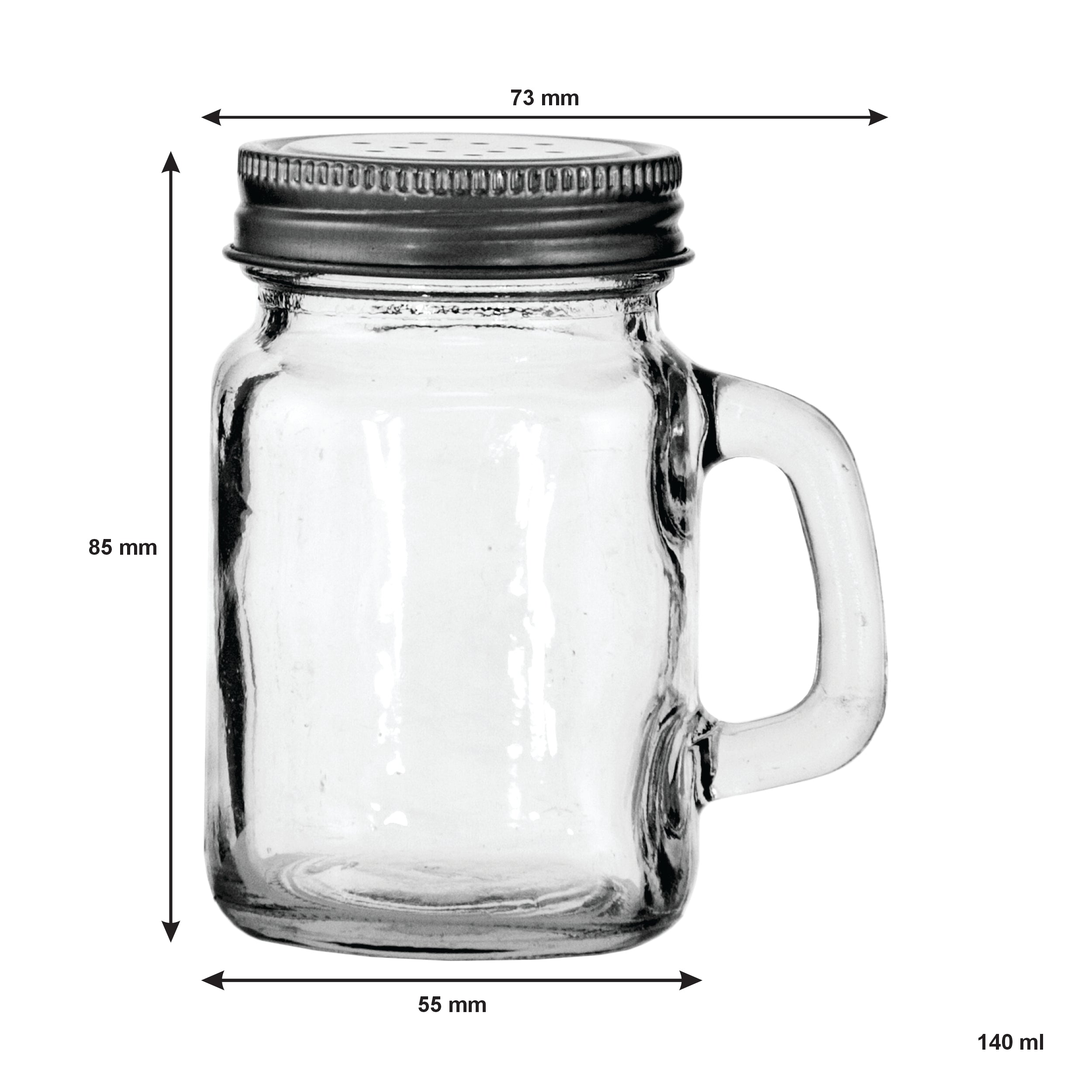 REGENT MINI MASON JAR SALT/PEPPER GLASS SHAKERS WITH HANDLES 6PK, 140ML