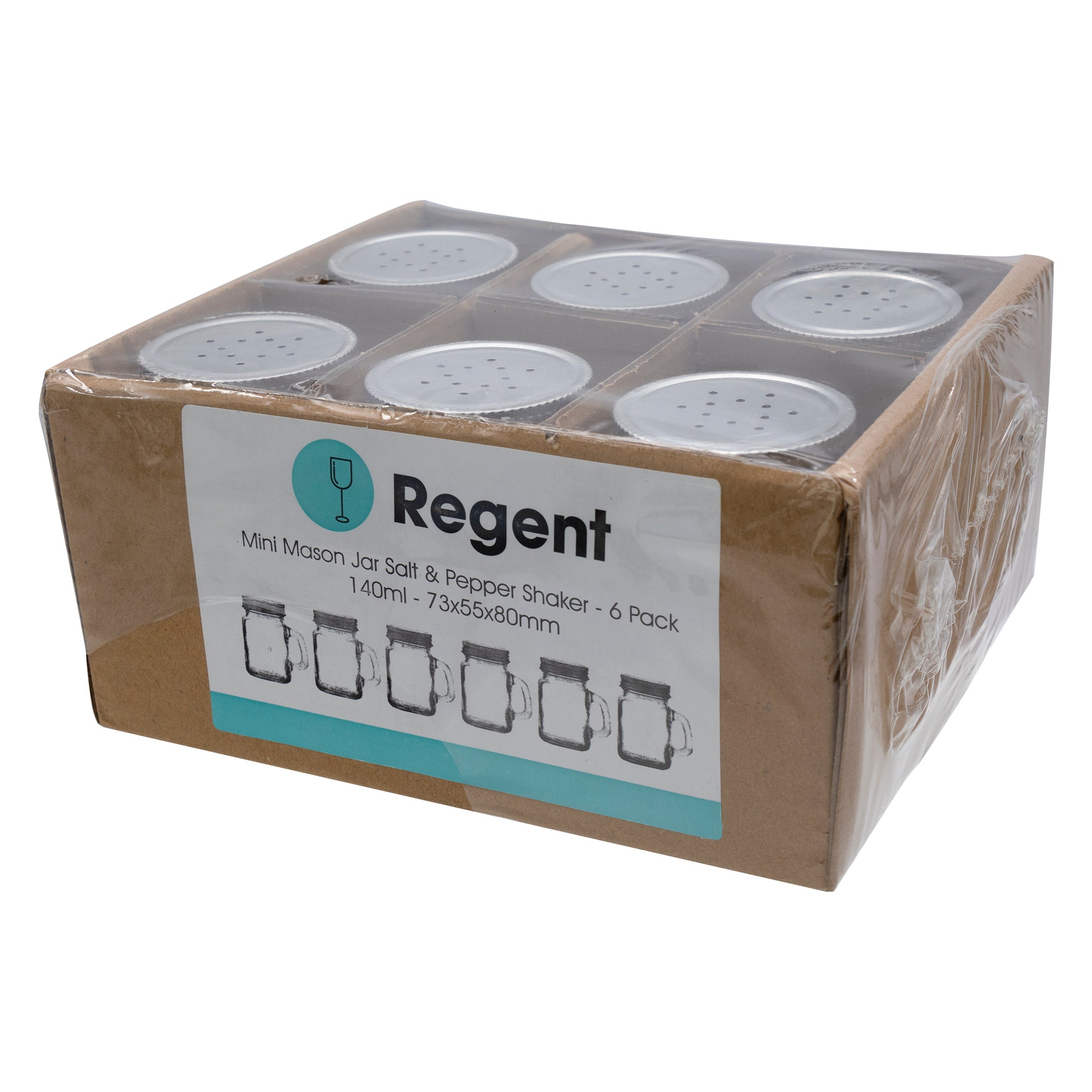 REGENT MINI MASON JAR SALT/PEPPER GLASS SHAKERS WITH HANDLES 6PK, 140ML