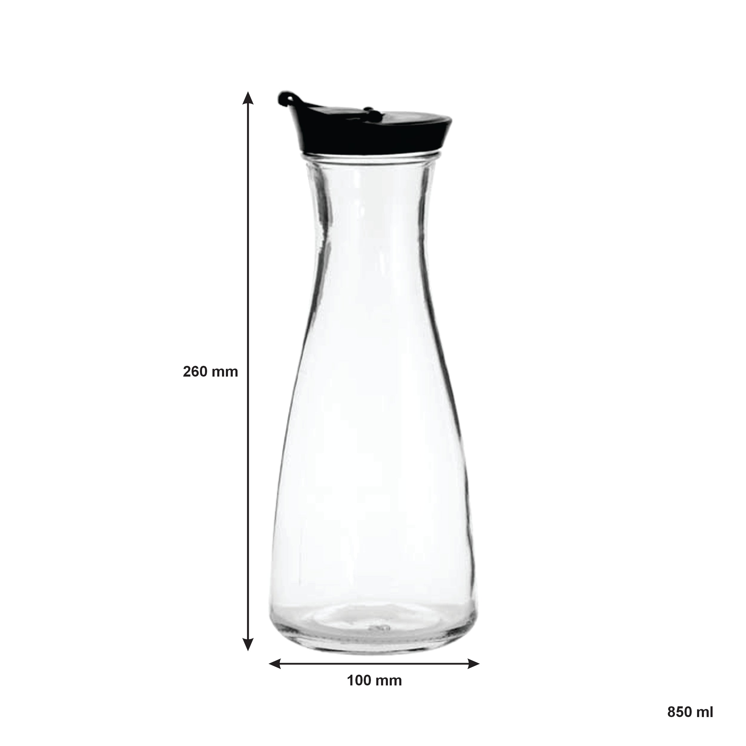 REGENT GLASS CARAFE WITH BLACK LID, 850ML