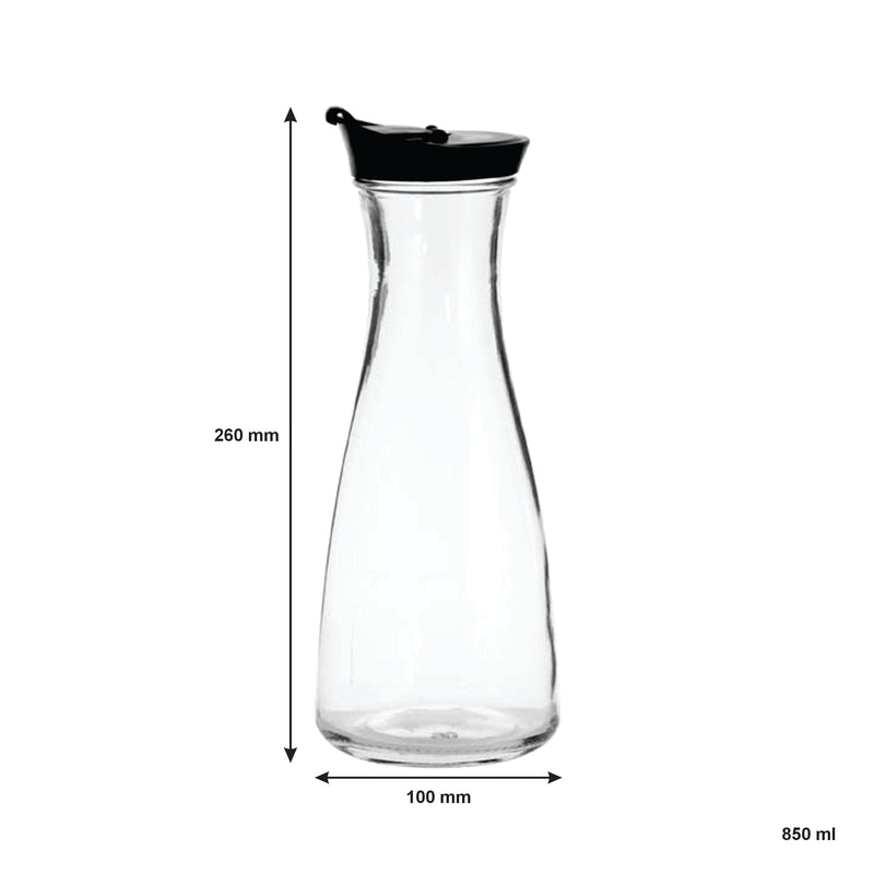 REGENT GLASS CARAFE WITH BLACK LID, 850ML (260X100MM DIA)
