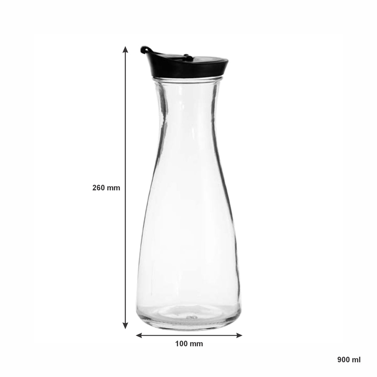 REGENT GLASS CARAFE WITH BLACK LID, 900ML