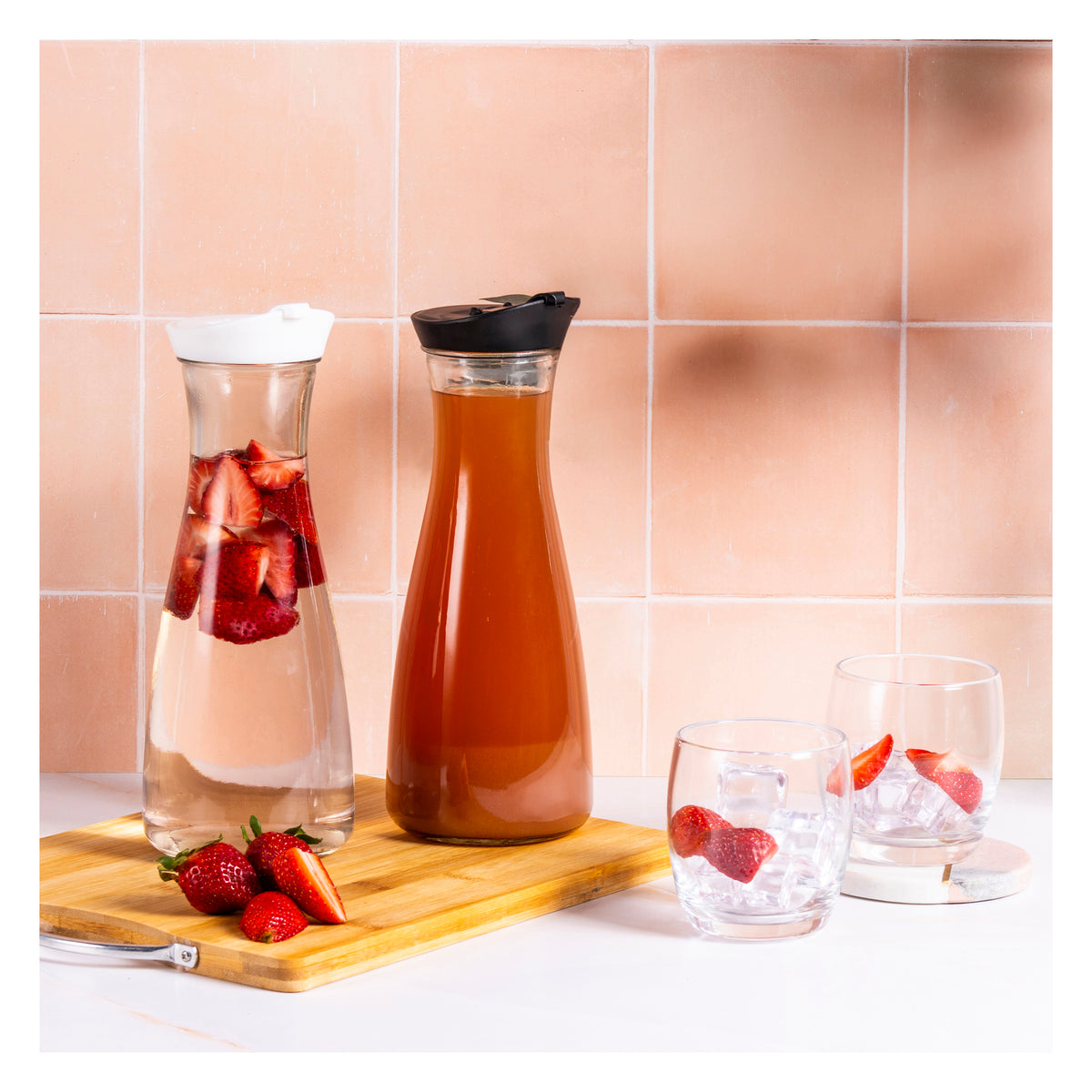 REGENT GLASS CARAFE WITH WHITE LID, 880ML