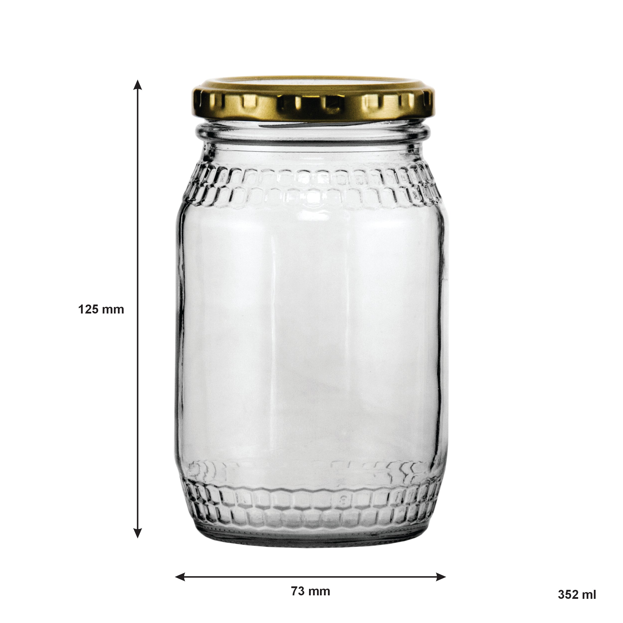 CONSOL HONEY JARS WITH GOLD LIDS 6PK, 352ML
