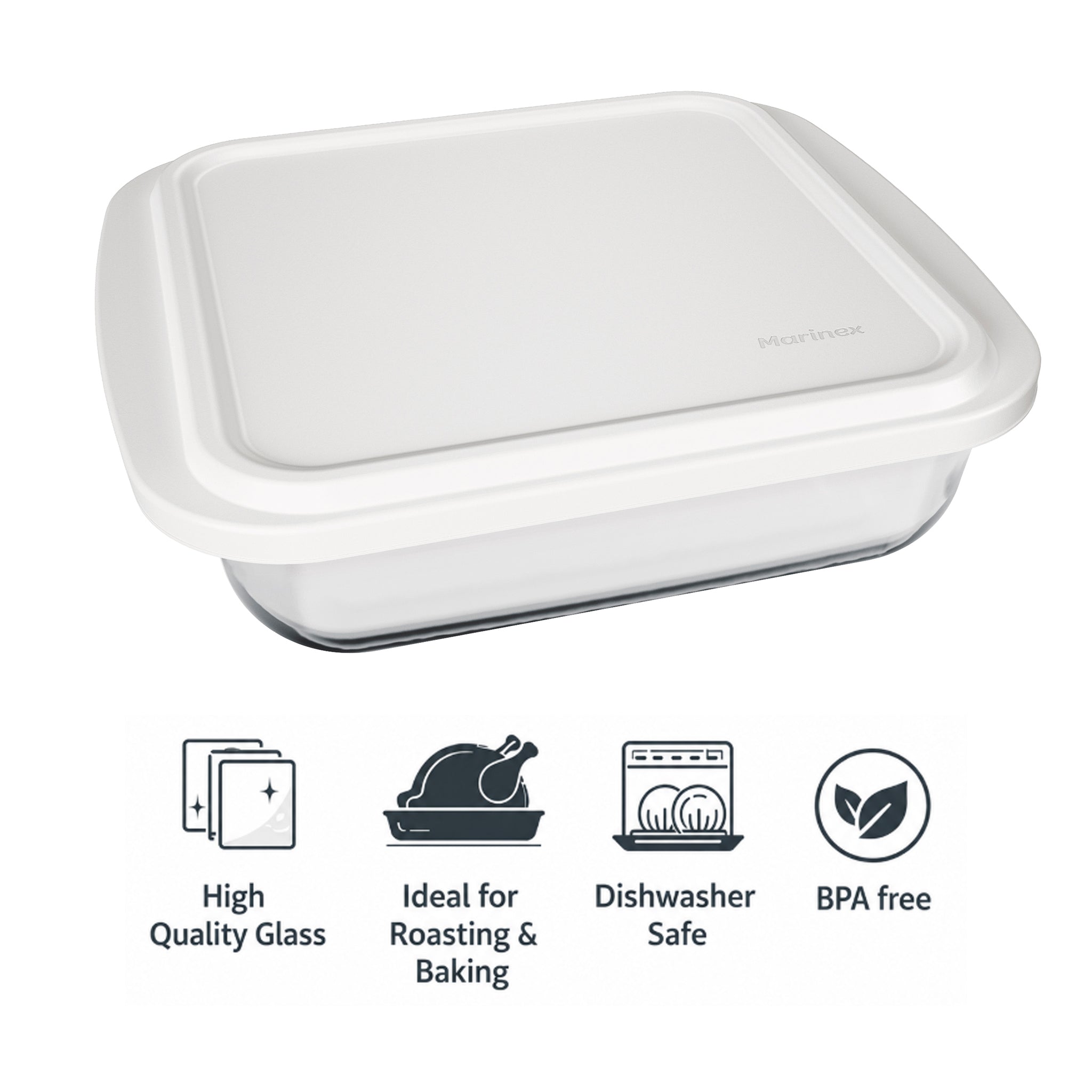 MARINEX SQUARE ROASTERS WITH COLOURED PLASTIC LIDS, 1.8L