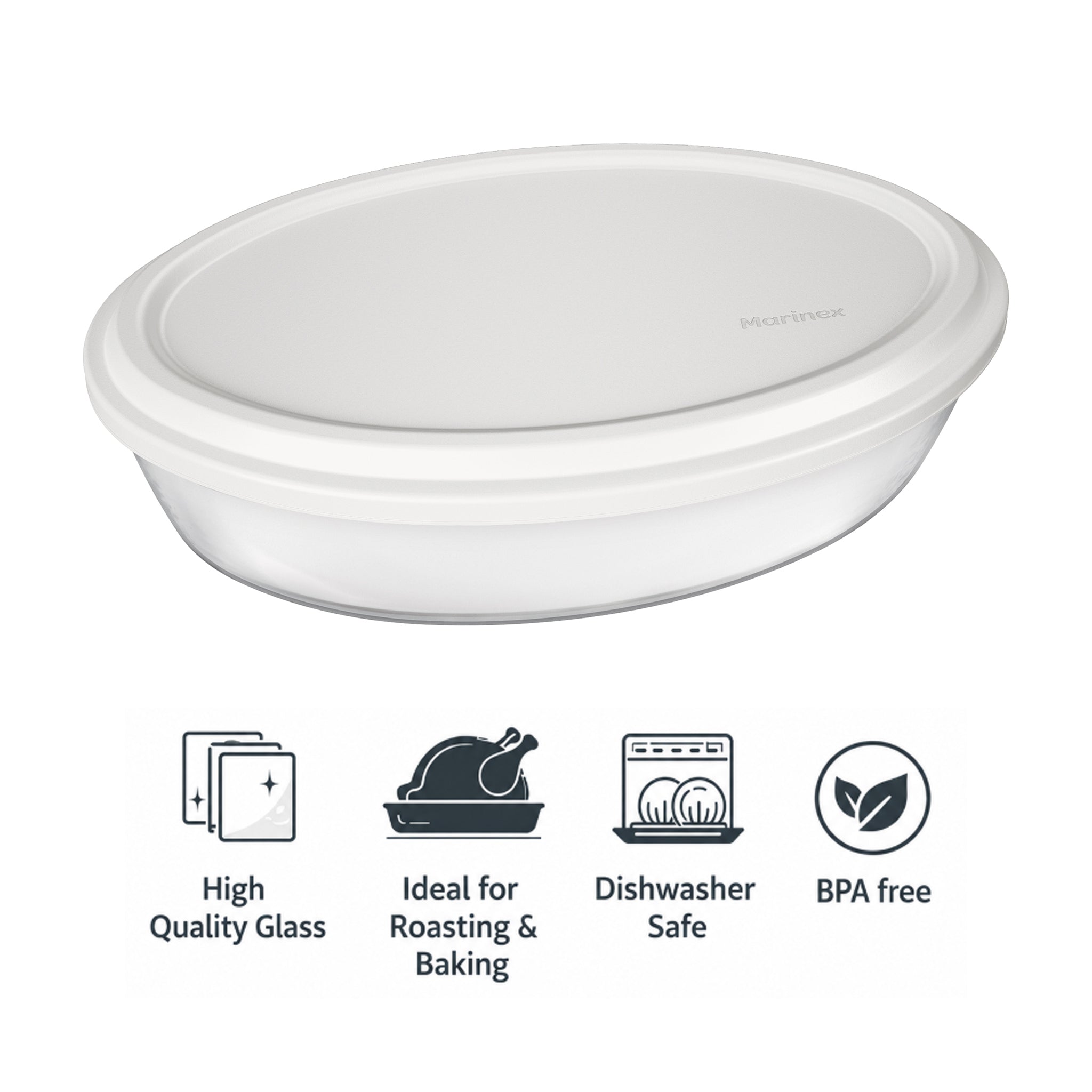 MARINEX OVAL ROASTERS WITH COLOURED PLASTIC LIDS, 1.6L