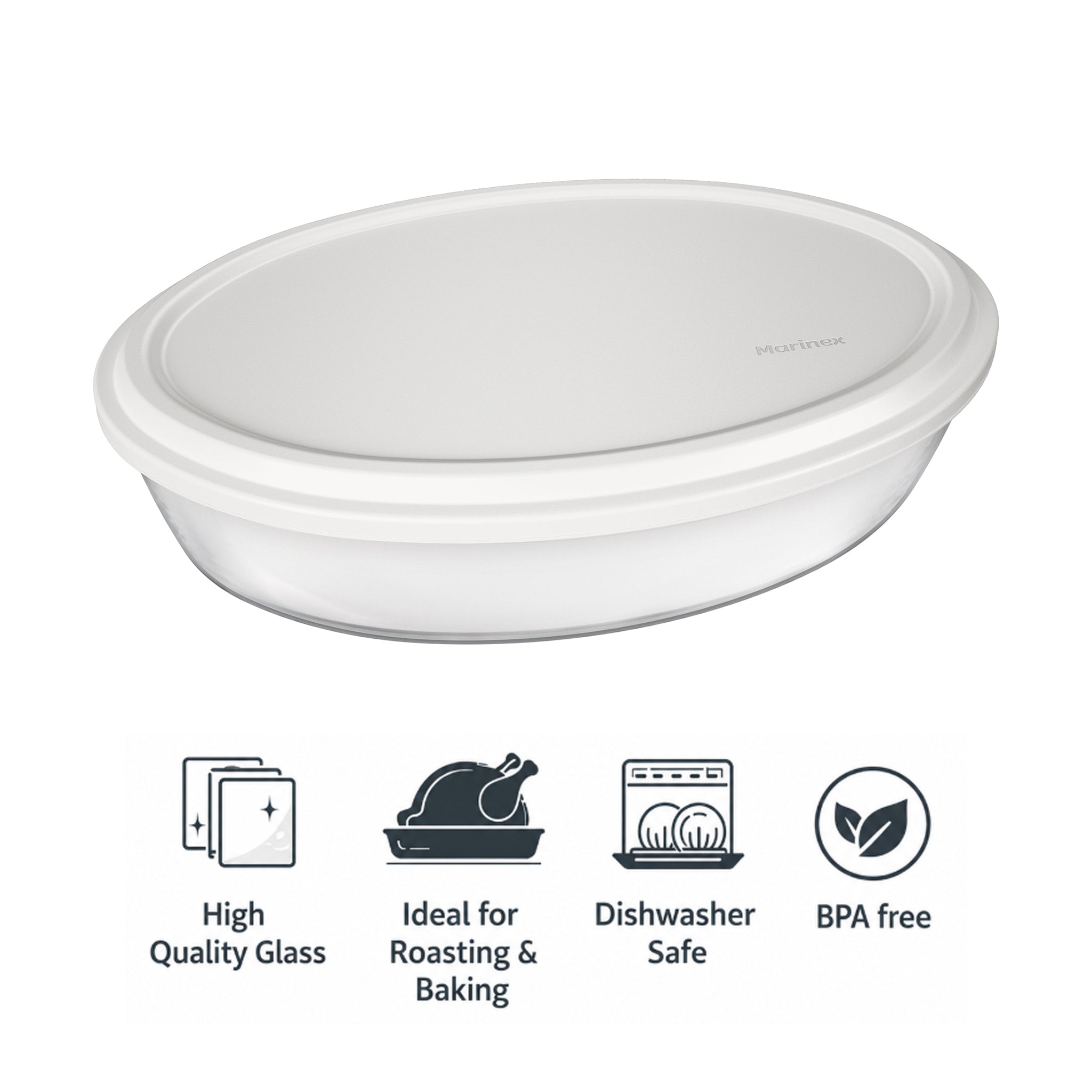 MARINEX OVAL ROASTERS WITH COLOURED PLASTIC LIDS, 2.4L