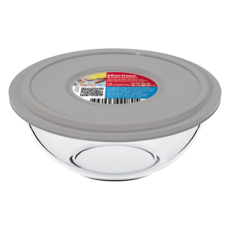 MARINEX MIXING BOWL WITH COLOURED PLASTIC LID, 500ML (60X155MM DIA)