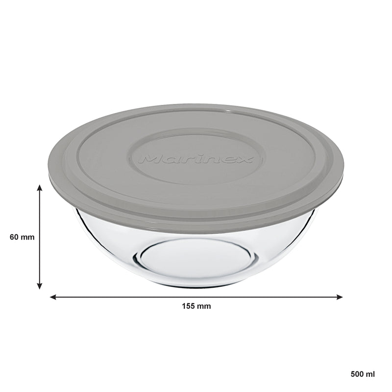 MARINEX MIXING BOWL WITH COLOURED PLASTIC LID, 500ML (60X155MM DIA)