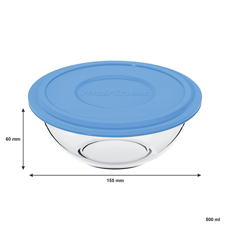MARINEX MIXING BOWL WITH COLOURED PLASTIC LID, 500ML (60X155MM DIA)