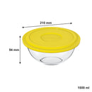 MARINEX GLASS MIXING BOWL WITH COLOURED PLASTIC LID, 1.5LT (94X210MM DIA)