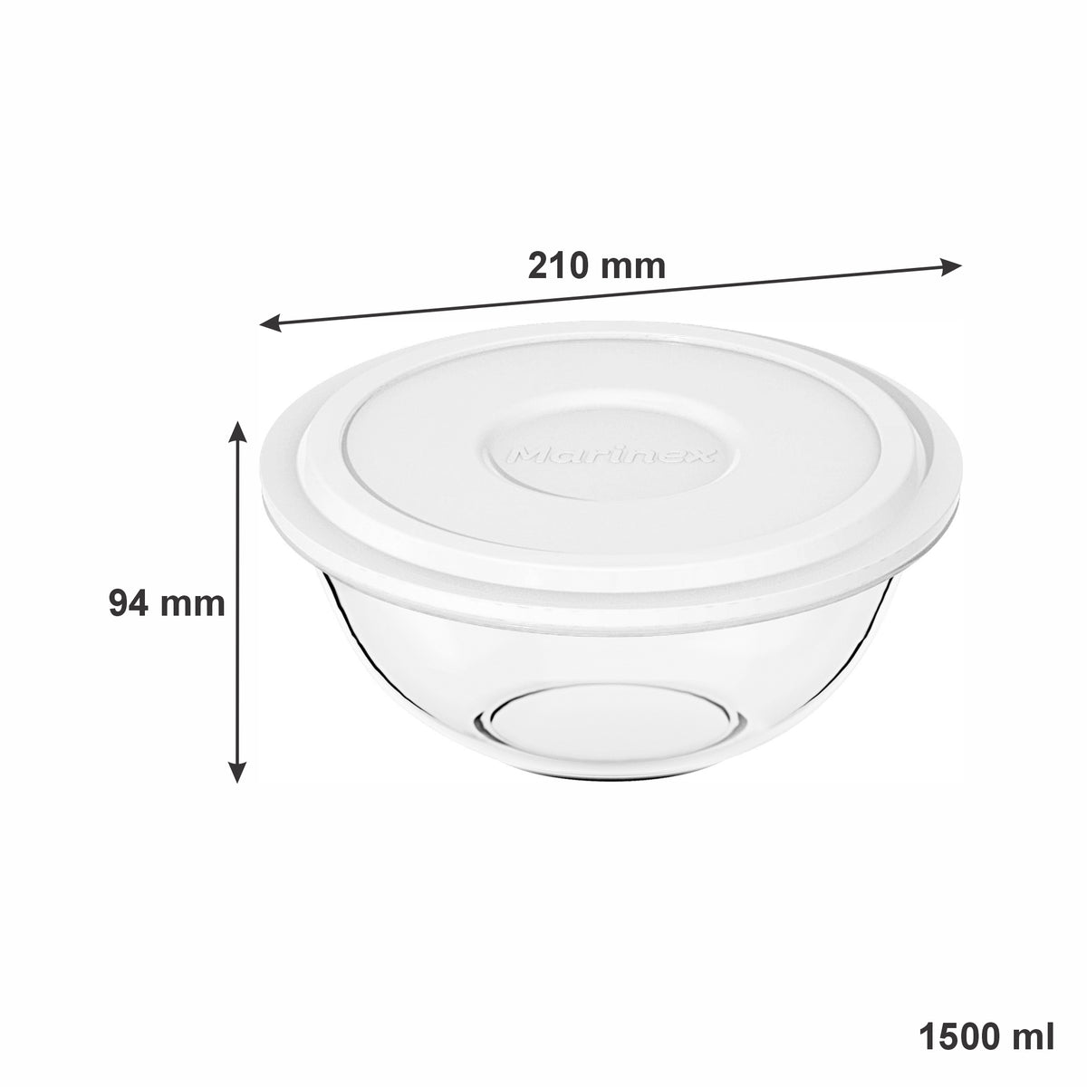 MARINEX GLASS MIXING BOWLS WITH COLOURED PLASTIC LIDS, 1.5L