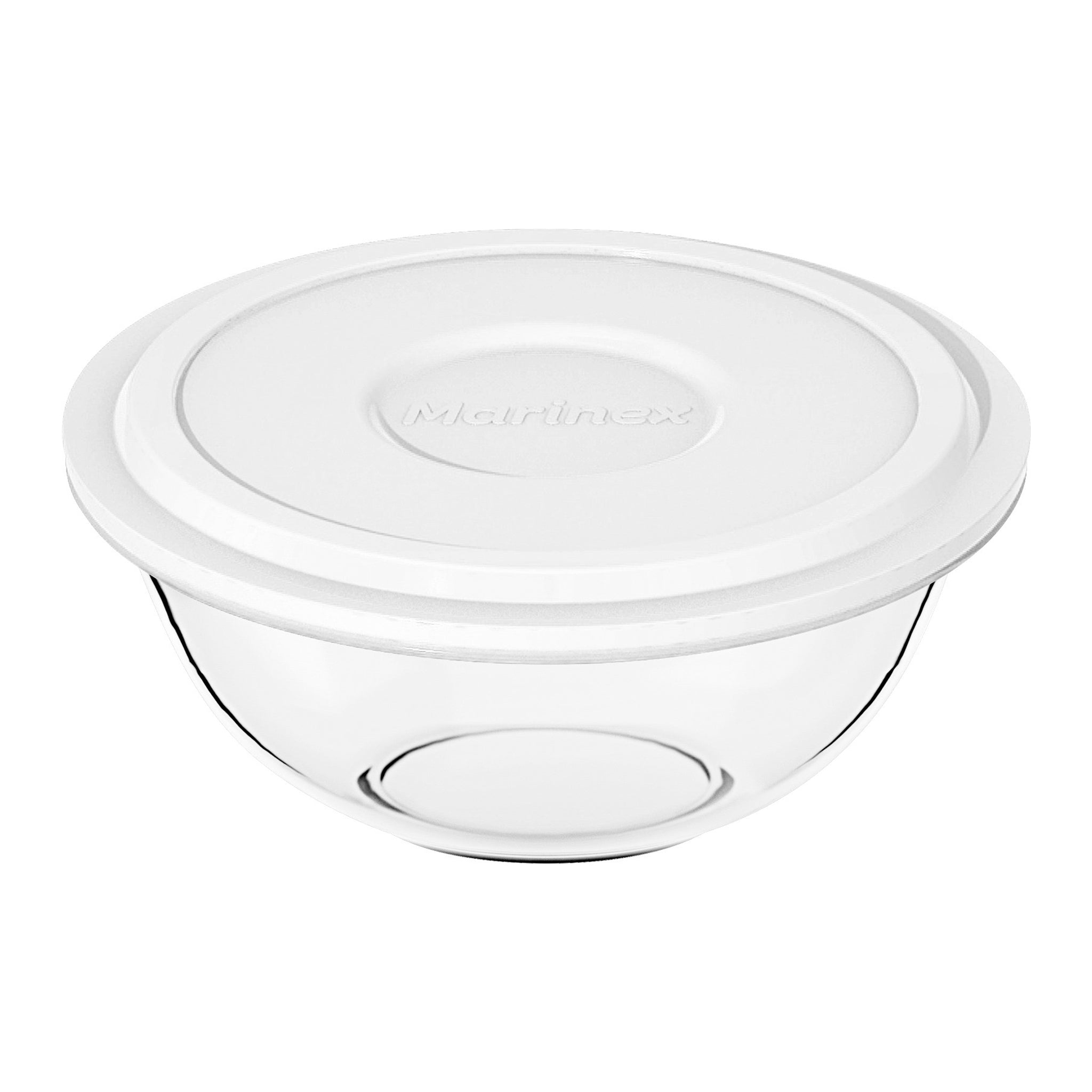 MARINEX GLASS MIXING BOWLS WITH COLOURED PLASTIC LIDS, 1.5L