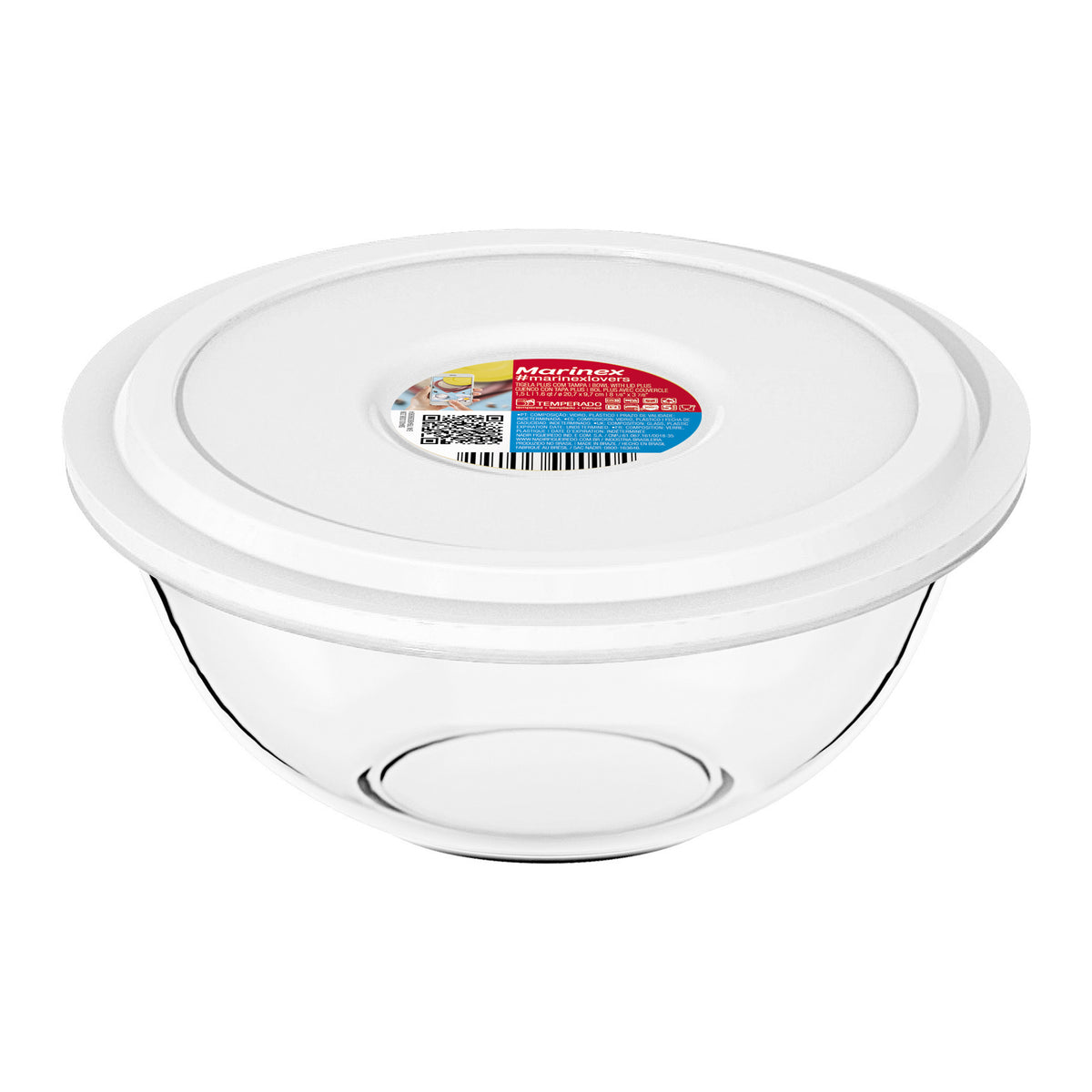 MARINEX GLASS MIXING BOWLS WITH COLOURED PLASTIC LIDS, 1.5L