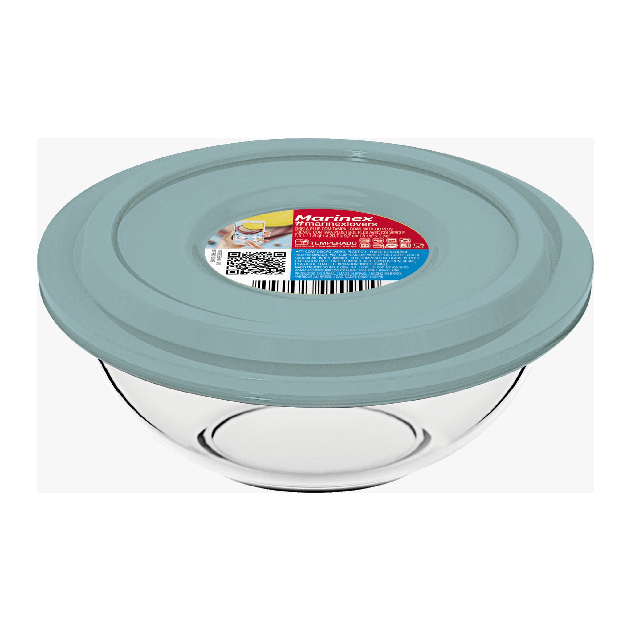 MARINEX MIXING BOWLS WITH COLOURED PLASTIC LIDS, 3L