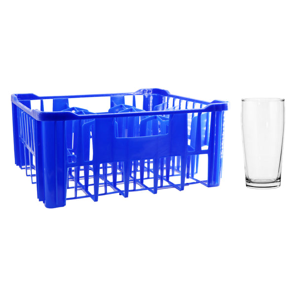 REGENT BLUE PLASTIC CRATE WITH WILLY TUMBLERS, 30'S (380ML)
