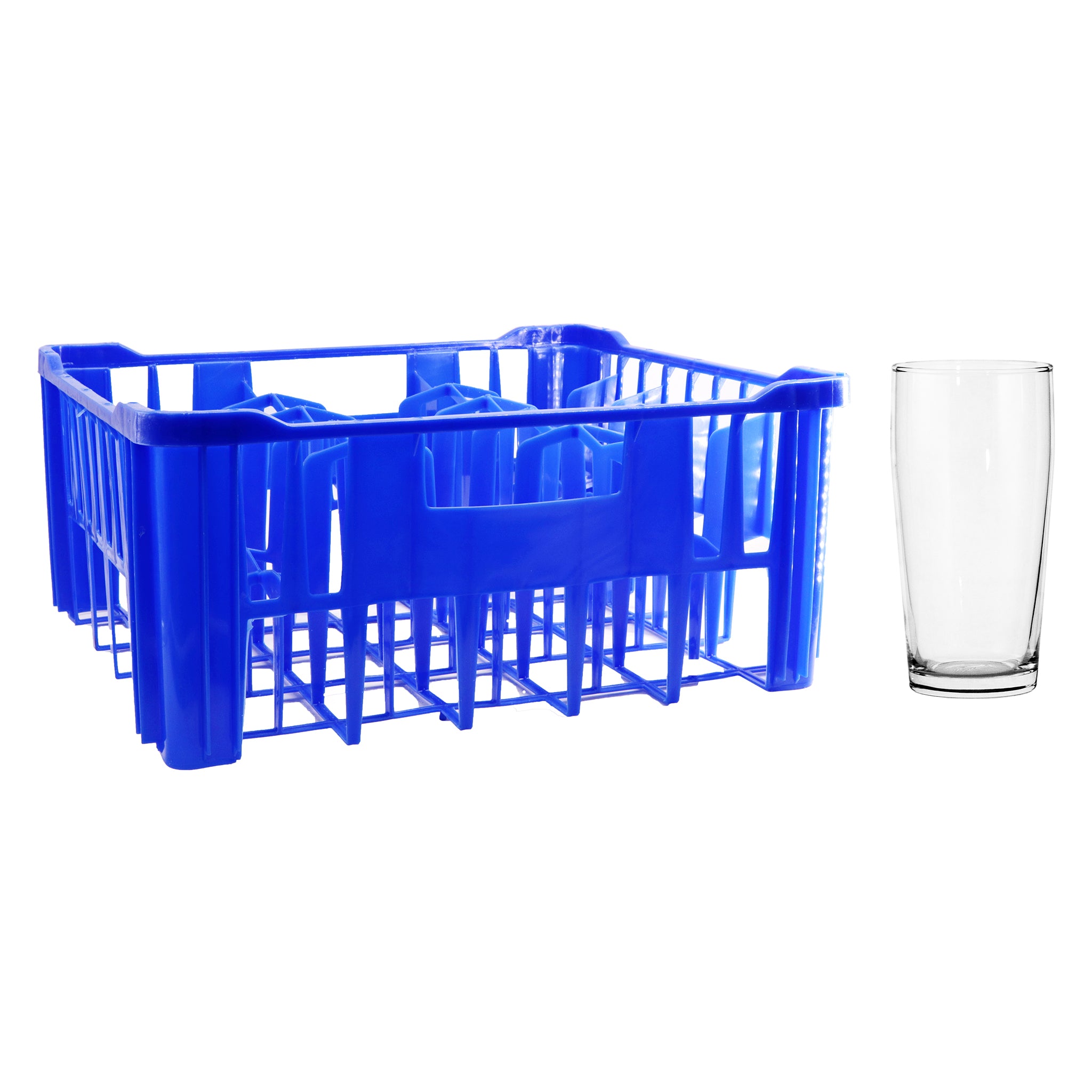 REGENT BLUE PLASTIC CRATE WITH WILLY TUMBLERS 30PK, 380ML