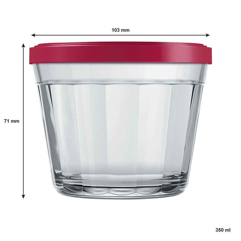 NADIR AMERICANO MEDIUM BOWL WITH 4 COLOURED PLASTIC LIDS, 350ML (103MM DIAX71MM)