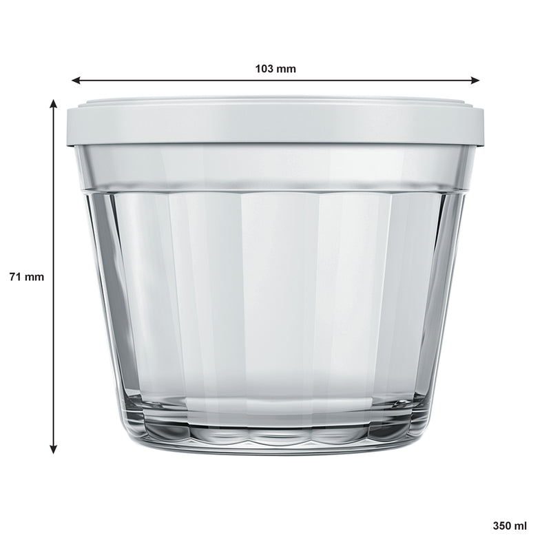 NADIR AMERICANO MEDIUM BOWL WITH 4 COLOURED PLASTIC LIDS, 350ML (103MM DIAX71MM)