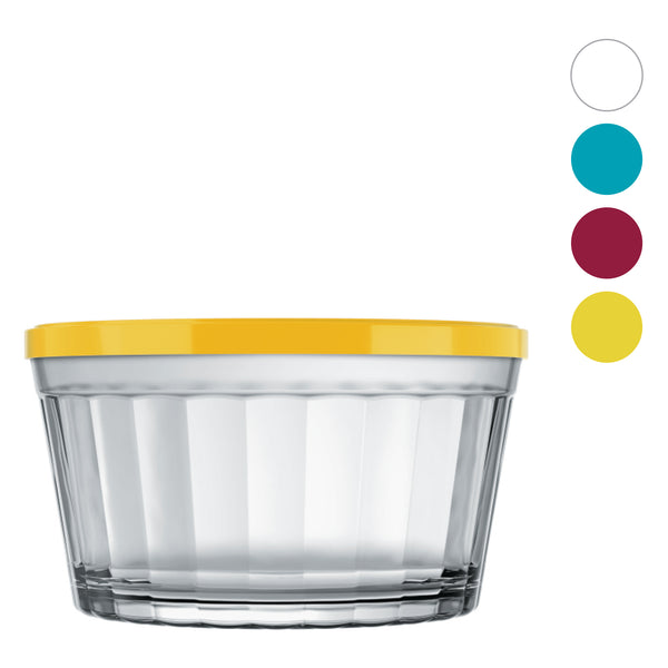NADIR AMERICANO LARGE BOWL WITH 4 COLOURED PLASTIC LIDS, 600ML (131MM DIAX70MM)