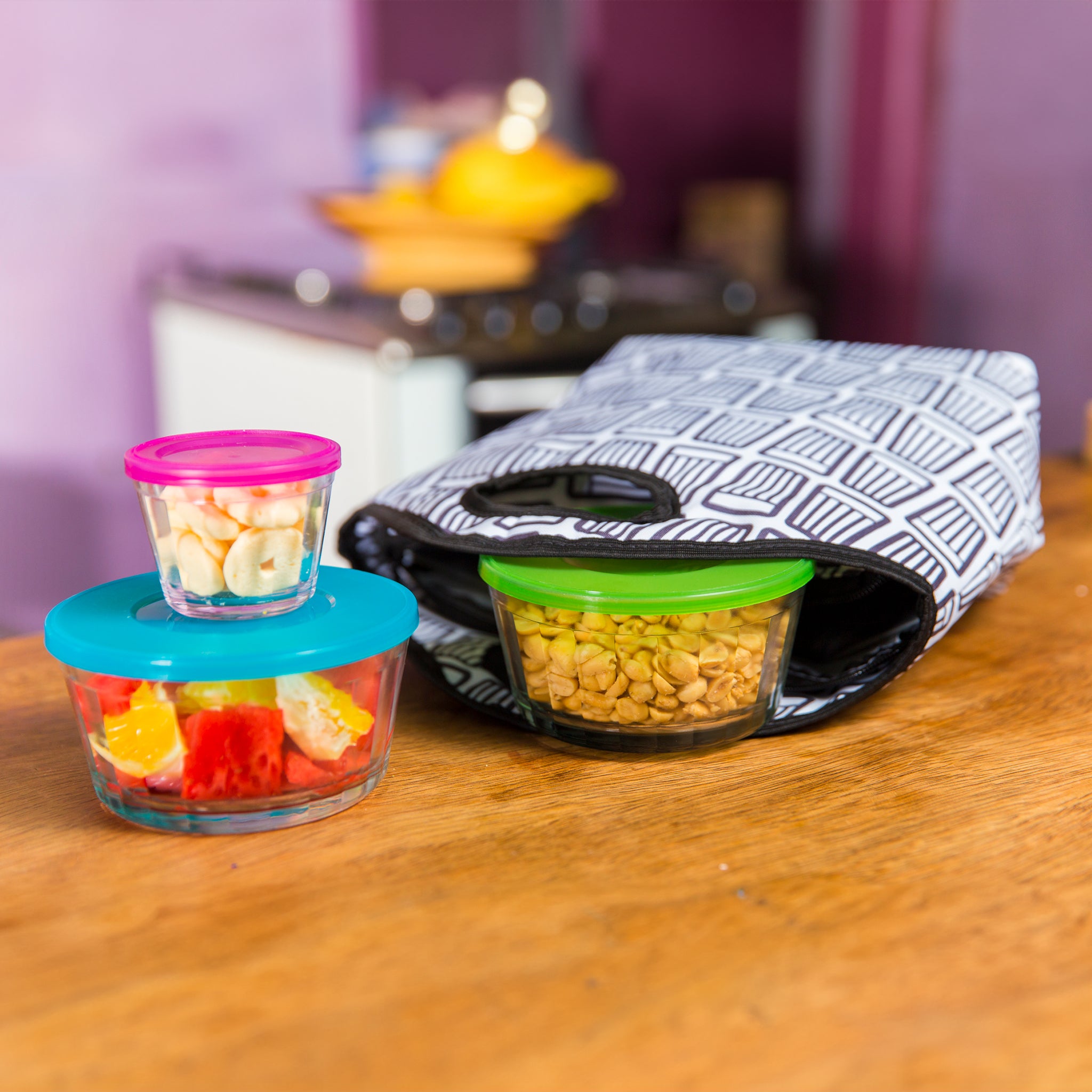 NADIR AMERICANO LARGE BOWL WITH 3 COLOURED PLASTIC LIDS, 600ML