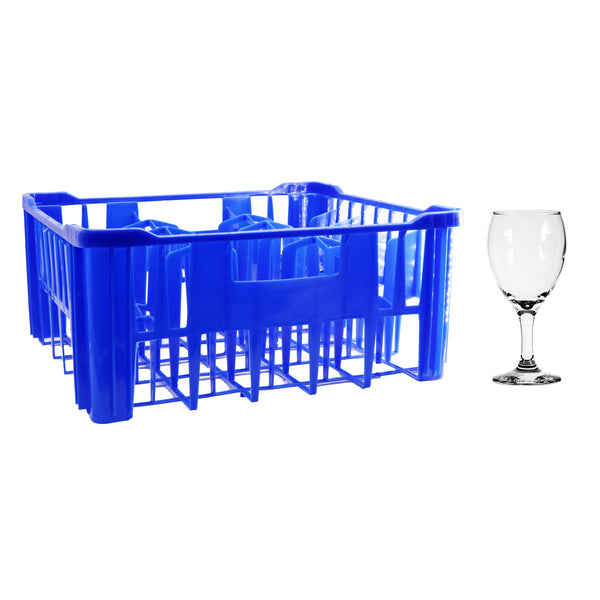 REGENT BLUE PLASTIC CRATE WITH WINE GLASSES, 30'S (250ML)