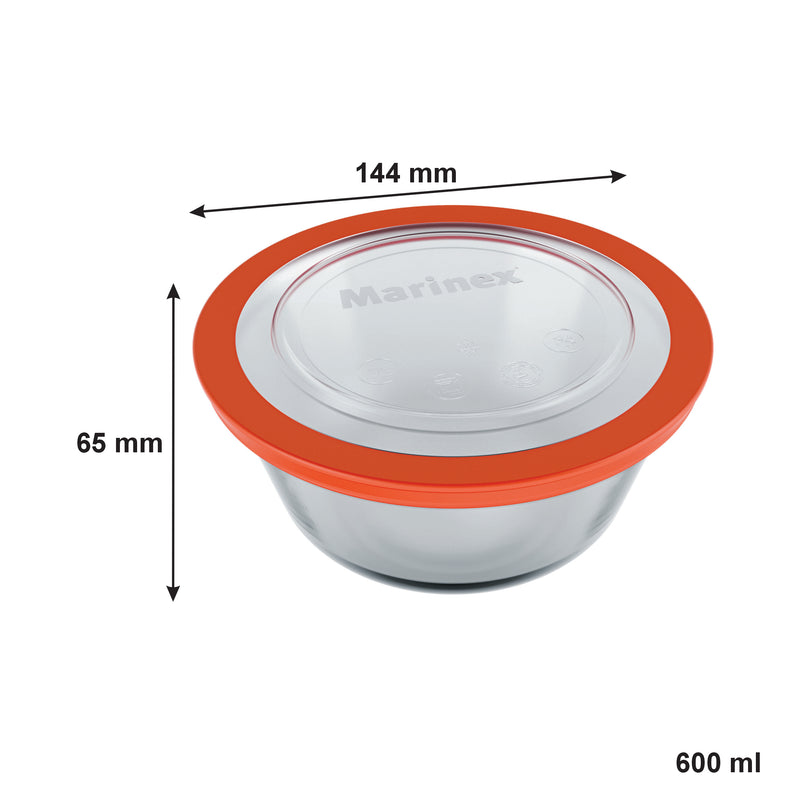 MARINEX ROUND FOOD STORAGE CONTAINER WITH PLASTIC LID, 600ML (144MM DIAX65MM)