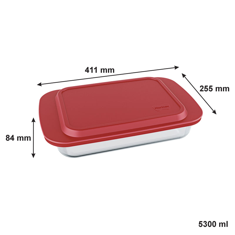 MARINEX RECT. ROASTER WITH RED PLASTIC LID, 5.3LT (411X255X84MM)