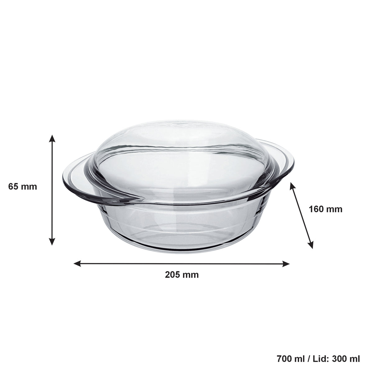 MARINEX SMALL ROUND CASSEROLE 700ML & LID 300ML, 1L