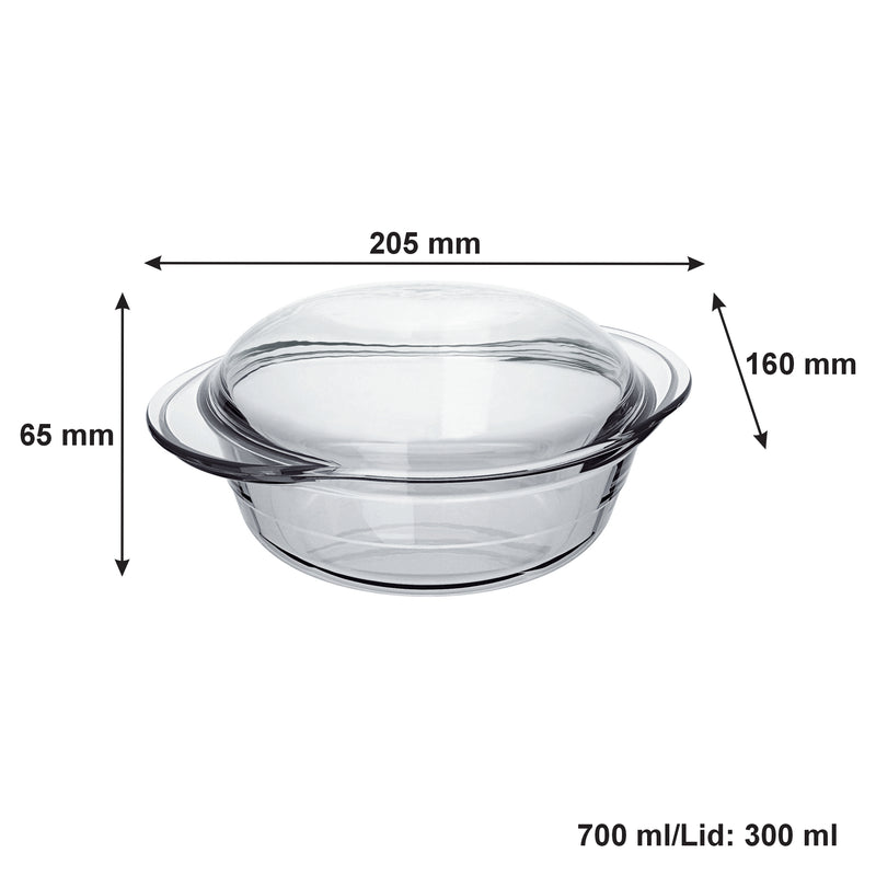 MARINEX SMALL ROUND CASSEROLE (700ML & LID 300ML), 1LT (205X160X65MM)