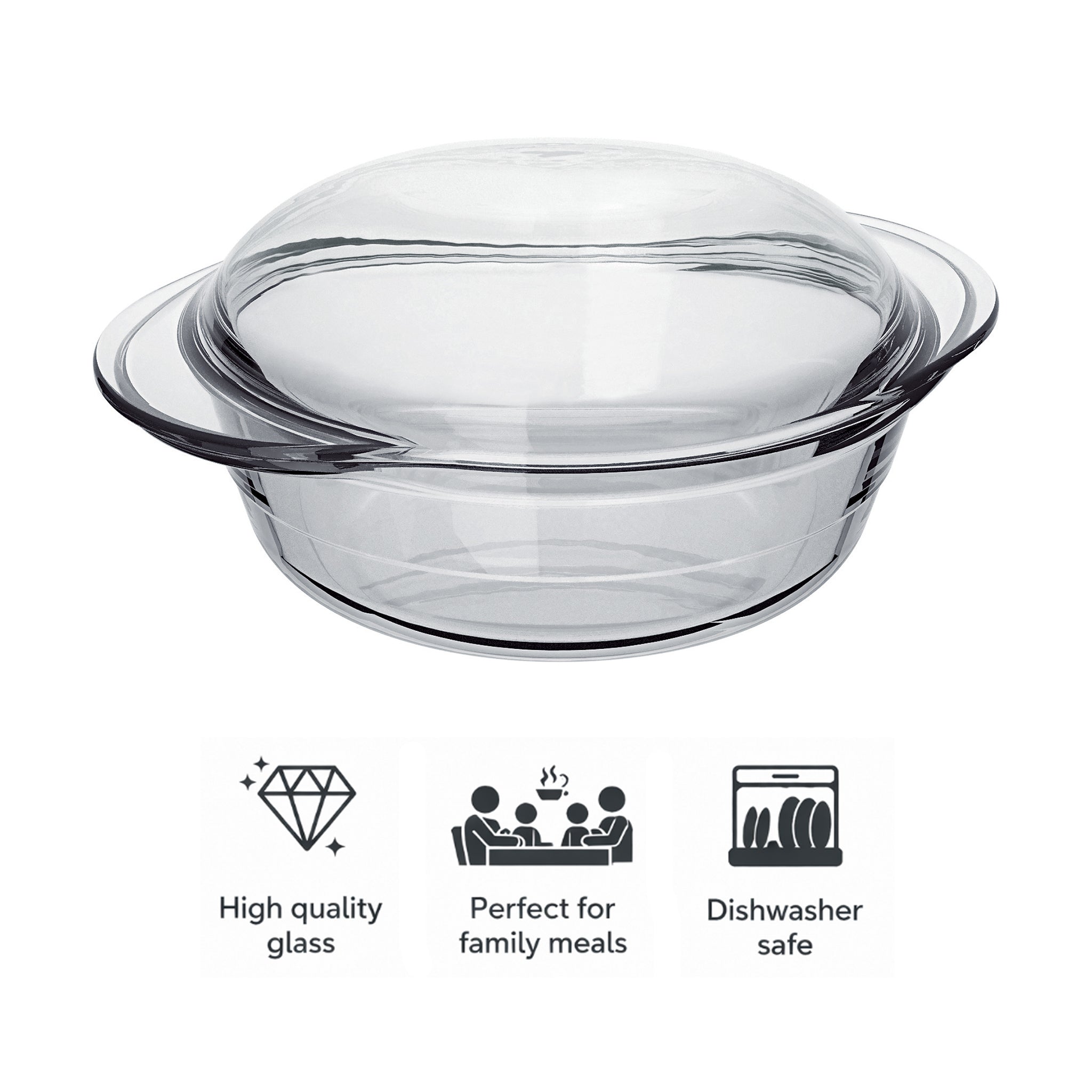 MARINEX MEDIUM ROUND CASSEROLE 1.5L & LID 800ML, 2.3L