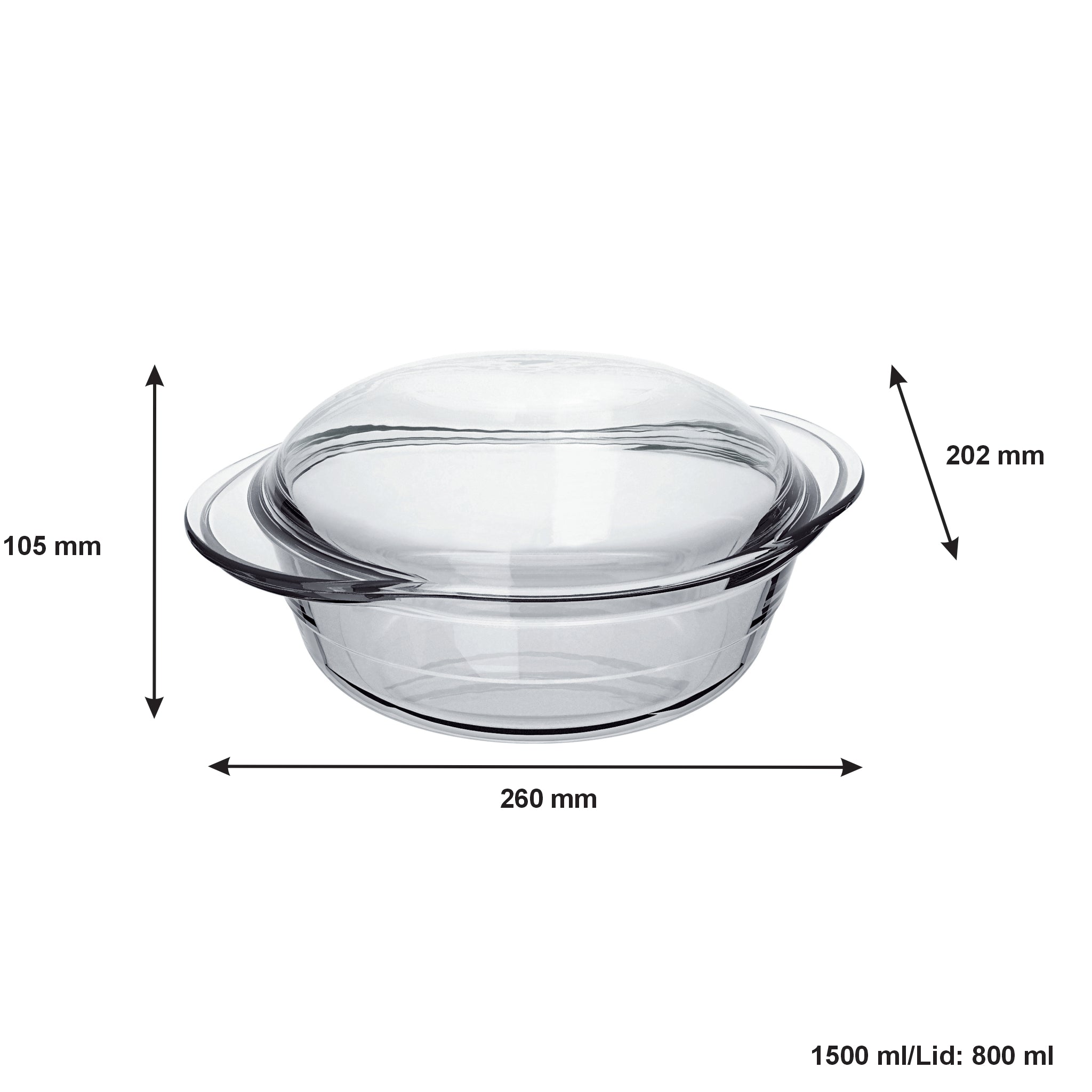 MARINEX MEDIUM ROUND CASSEROLE 1.5L & LID 800ML, 2.3L